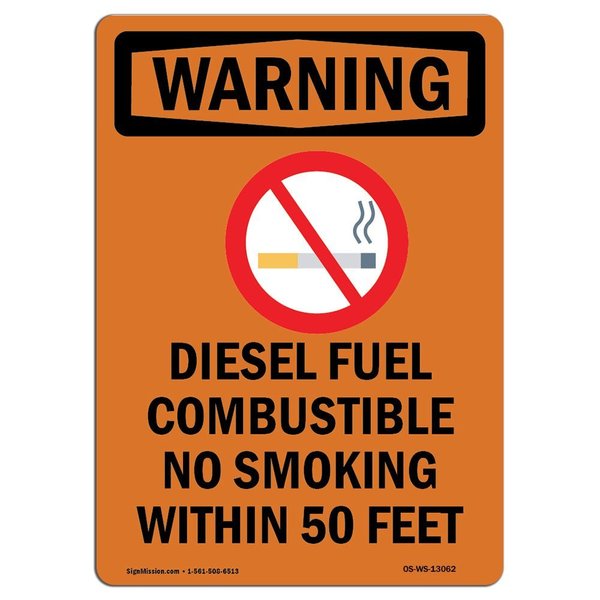 Signmission OSHA WARNING Sign, Diesel Fuel Combustible W/ Symbol, 14in X 10in Decal, 10" W, 14" L, Portrait OS-WS-D-1014-V-13062